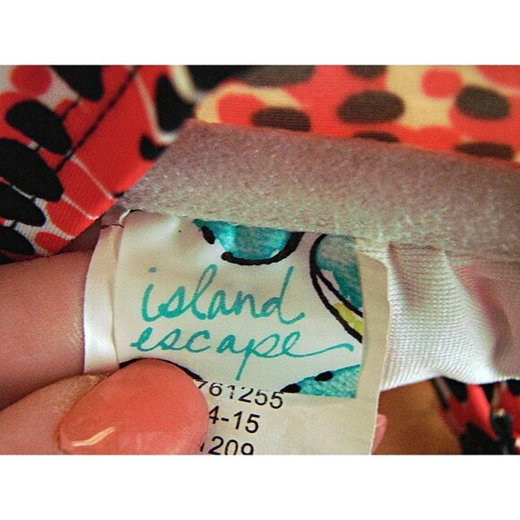 Island Escape Tier Ruffle Swimwear Tankini Top Womens Red Black Geo Print Sz 14 - Picture 4 of 12